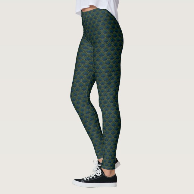 Japanese art deco style_ Deep Forest Leggings (Vänster)