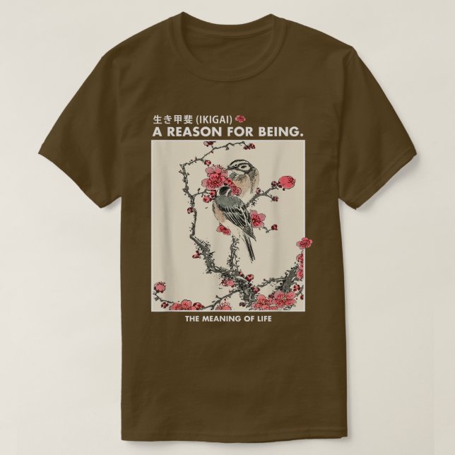 Japanese art Ikigai Sakura Cherry blossoms Bird Uk T Shirt (Design framsida)