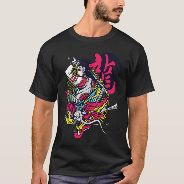 Japanese Artwork Japanese Aesthetic Dragon Woman W T Shirt (Framsida)
