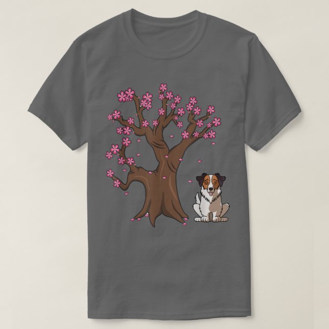 Japanese Australian Shepherd Aussie Dog Cherry Blo T Shirt (Design framsida)