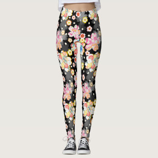 Japanese Background with Cherry Blossoms and Balls Leggings