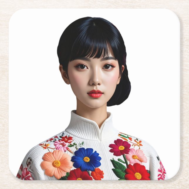 Japanese beauty pinup underlägg papper kvadrat (Framsidan)