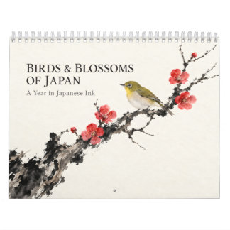 Japanese Birds and Blossoms Sumi-e Ink Art Kalender