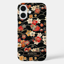 Japanese Black Floral Pattern Monogrammed