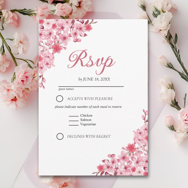 Japanese Blossom Wedding – Pink Floral RSVP OSA Kort (Skapare uppladdad)