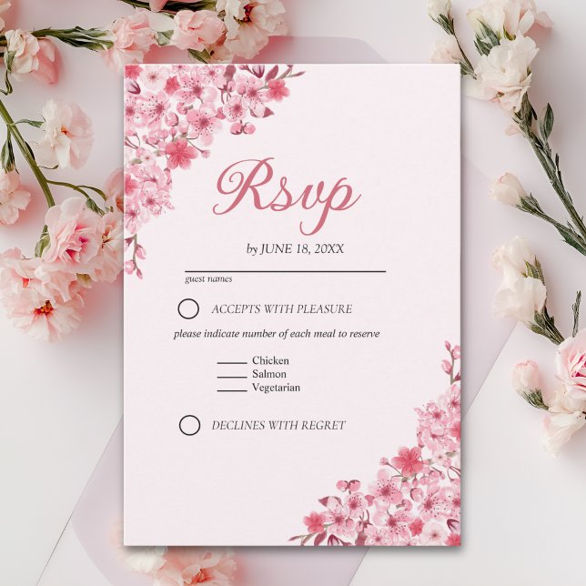 Japanese Blossom Wedding – Pink Floral RSVP OSA Kort (Skapare uppladdad)