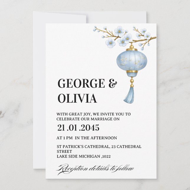 Japanese Blue Lantern Wedding Inbjudningar (Framsida)