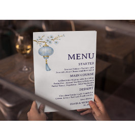 Japanese Blue Lantern Wedding Menu Card Meny