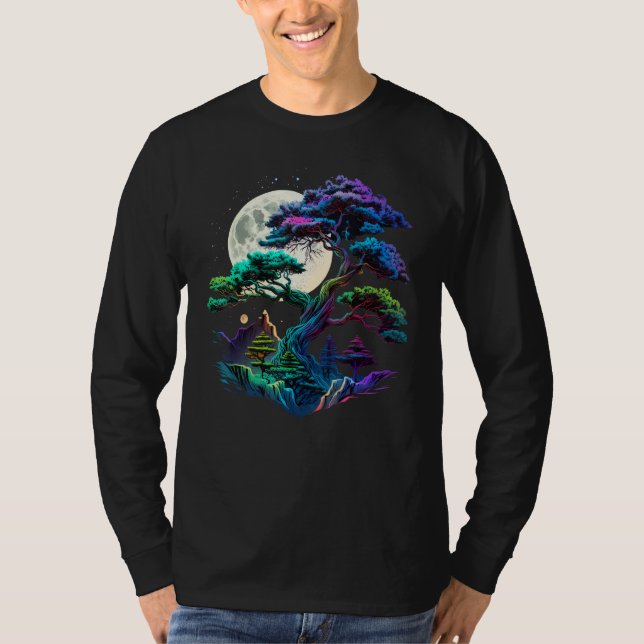 Japanese Bonkei Miniature tree on Bonsai Tree Moon T Shirt (Framsida)