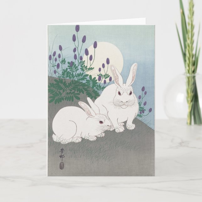 JAPANESE BUNNY OCH MÅNE FOLTED GREETING CARD KORT (Framsida)
