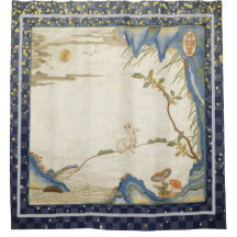 JAPANESE BUNNY TITTAR VID MÅNE Shower Curtain