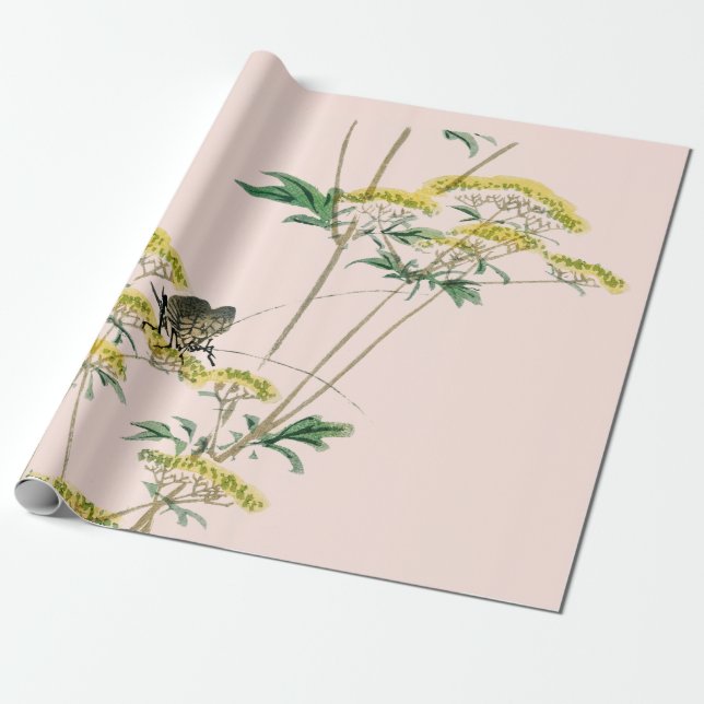 JAPANESE BUTTERFLISKA BLOMMOR Pappra Presentpapper (Utrullad)