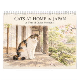 Japanese Calico Cat at Home Watercolor Art Kalender