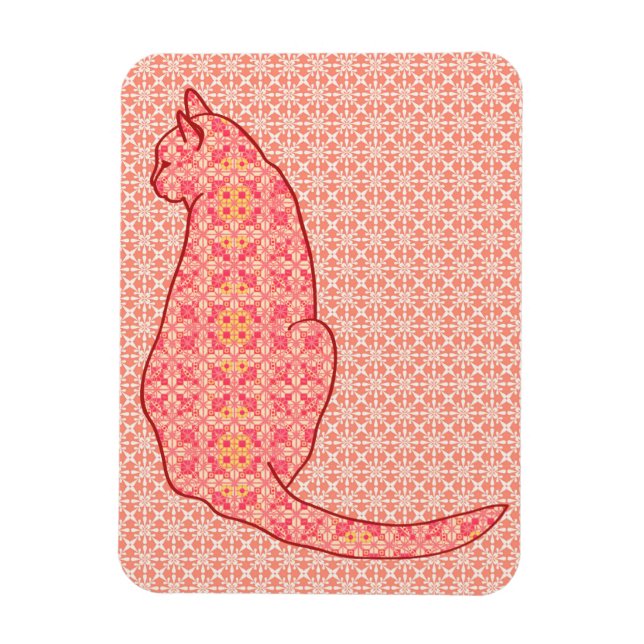 Japanese Cat - Coral Orange Batik Magnet (Vertikal)