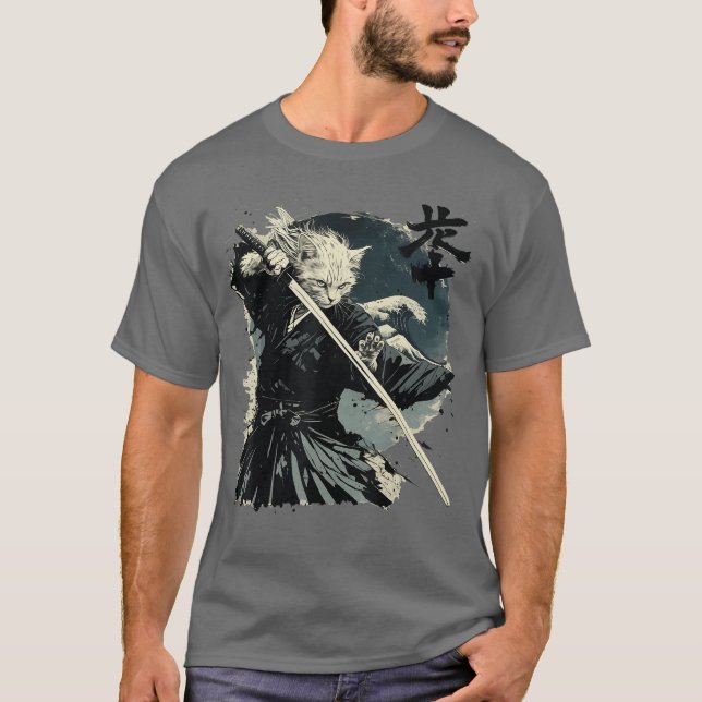 Japanese Cat Katana Japan Samurai friend T Shirt (Framsida)