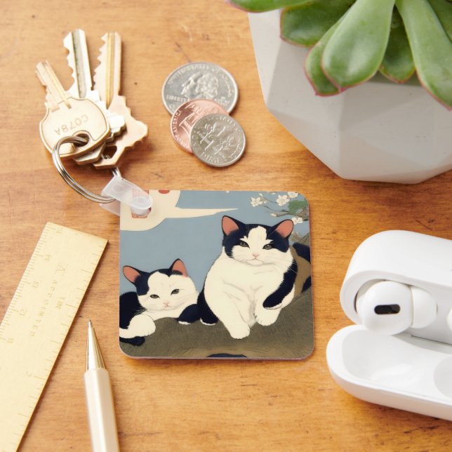 Japanese Cats Blossom Tree Keychain Nyckelring (Skrivbord)