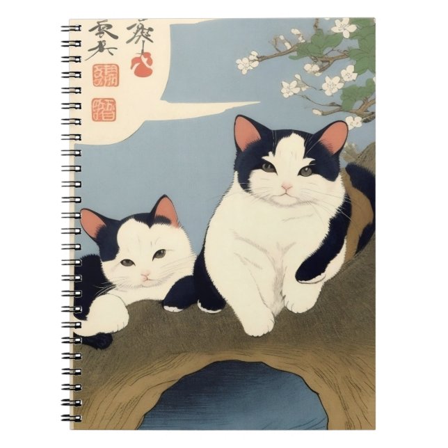Japanese Cats Blossom Tree Notebook Anteckningsbok (Framsidan)