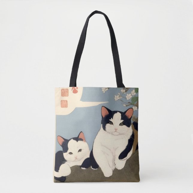 Japanese Cats Blossom Tree Tote Bag Tygkasse (Framsida)