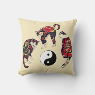 JAPANESE CATS,DRAGON RED DJÄVULEN TATTOOS,YIN YANG KUDDE