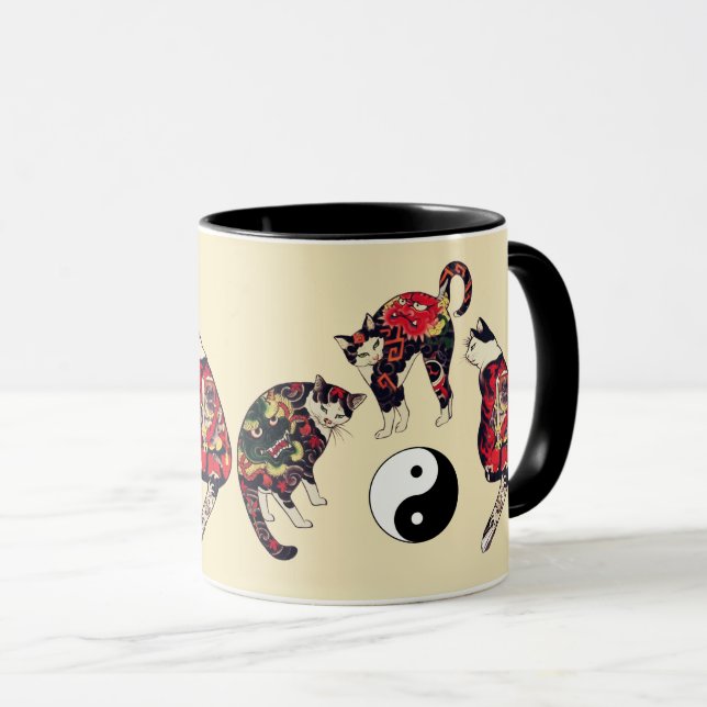 JAPANESE CATS,DRAGON RED DJÄVULEN TATTOOS,YIN YANG MUGG (Framsida höger)