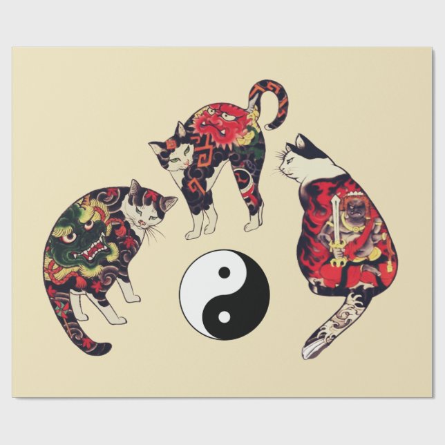 JAPANESE CATS,DRAGON RED DJÄVULEN TATTOOS,YIN YANG PRESENTPAPPER (Platt)