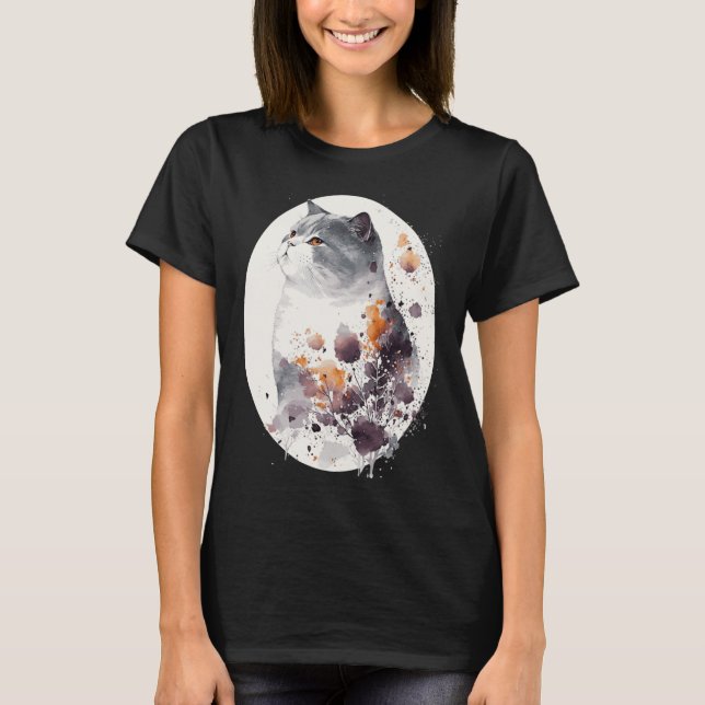 Japanese Cherry Blossom British Shorthair Cat Saku T Shirt (Framsida)