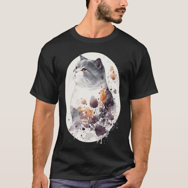 Japanese Cherry Blossom British Shorthair Cat Saku T Shirt (Framsida)