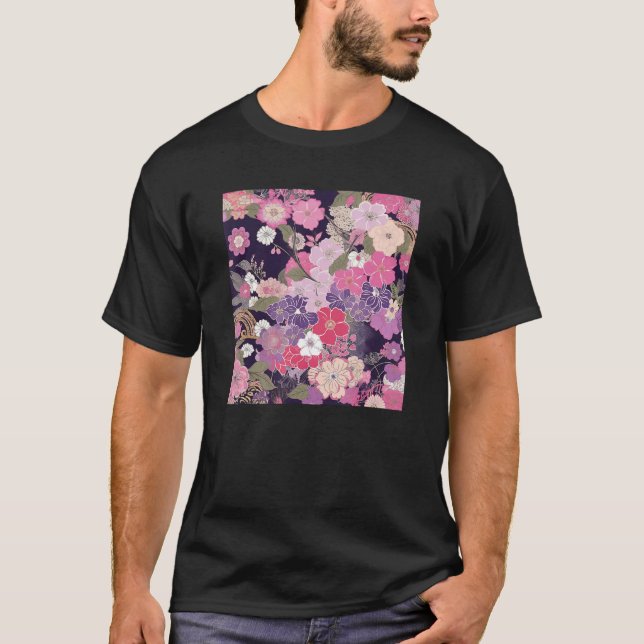 Japanese Cherry Blossom Flower Pink Sakura Floral  T Shirt (Framsida)