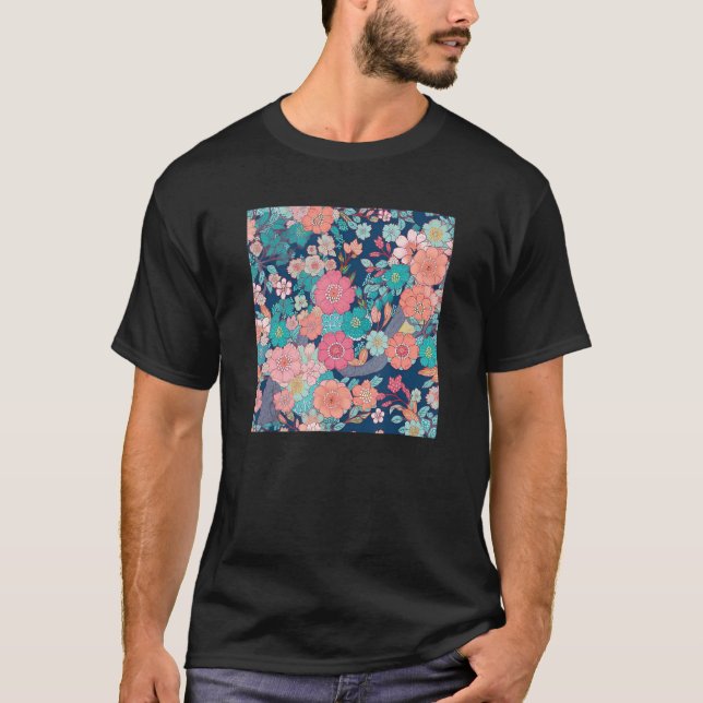 Japanese Cherry Blossom Flower Pink Sakura Floral  T Shirt (Framsida)