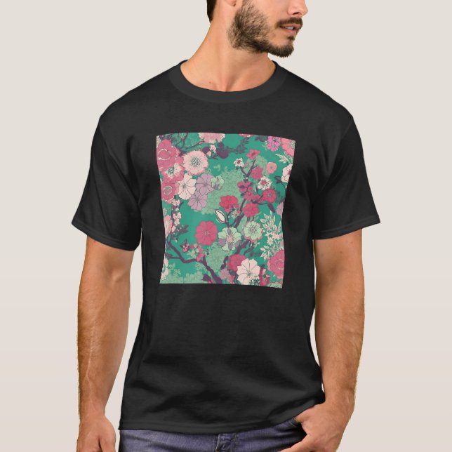 Japanese Cherry Blossom Flower Pink Sakura Floral  T Shirt (Framsida)