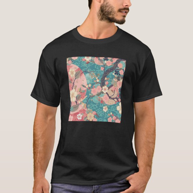 Japanese Cherry Blossom Flower Pink Sakura Floral  T Shirt (Framsida)