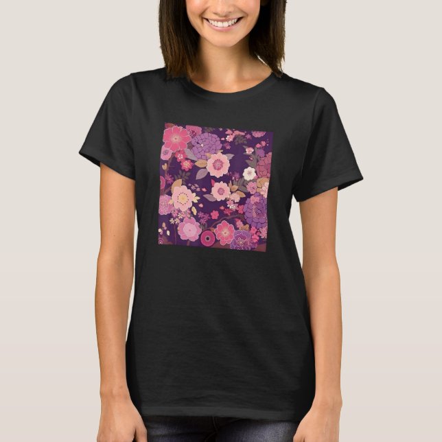 Japanese Cherry Blossom Flower Pink Sakura Floral  T Shirt (Framsida)