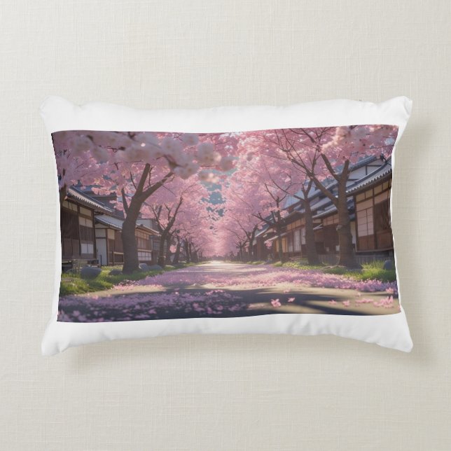 Japanese Cherry Blossom Sakura Pillow - Day & Nigh Prydnadskudde (Framsidan)