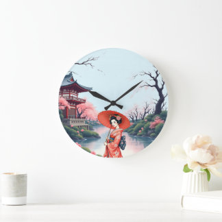 Japanese Cherry Blossom Wall Clock Stor Klocka