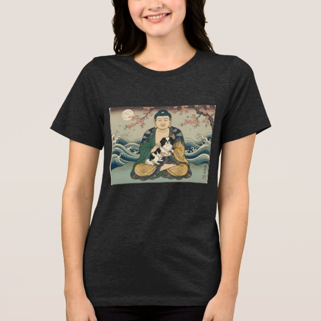 Japanese Chin and Buddha  T Shirt (Framsida)