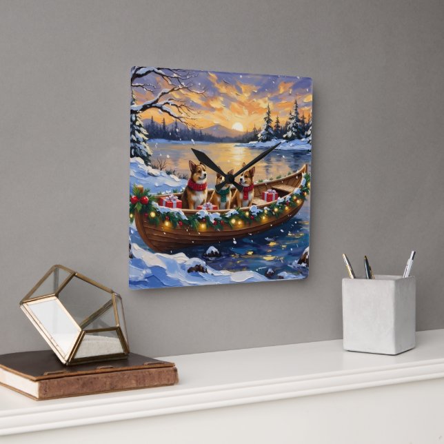 Japanese Chin Christmas Boat Holiday Fyrkantig Klocka (Kontor)