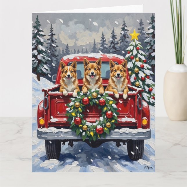 Japanese Chin Christmas Red Truck Holiday Kort (Framsida)