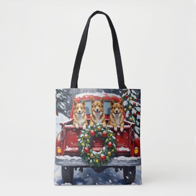 Japanese Chin Christmas Red Truck Holiday Tygkasse (Framsida)