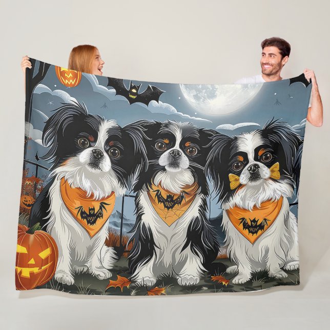 Japanese Chin Halloween Kuslig Fleecefilt (På plats)