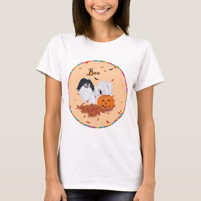 Japanese Chin Halloween T Shirt (Framsida)