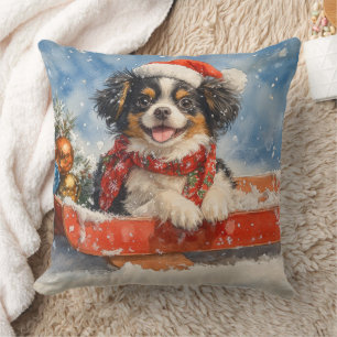 Japanese Chin Hund i släde Låt det snöa jul Kudde
