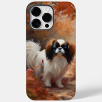 Japanese Chin i höstlöv Fall Inspirerar