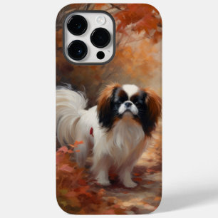 Japanese Chin i höstlöv Fall Inspirerar