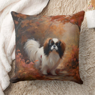 Japanese Chin i höstlöv Fall Inspirerar Kudde