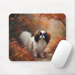 Japanese Chin i höstlöv Fall Inspirerar Musmatta