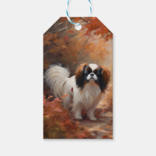 Japanese Chin i höstlöv Fall Inspirerar Presentetikett