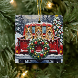 Japanese Chin Jul Röd Lastbil Holiday Julgransprydnad Keramik