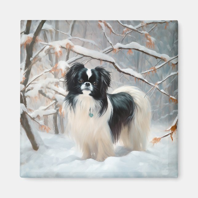 Japanese Chin Låt det snöa jul Magnet (Framsidan)