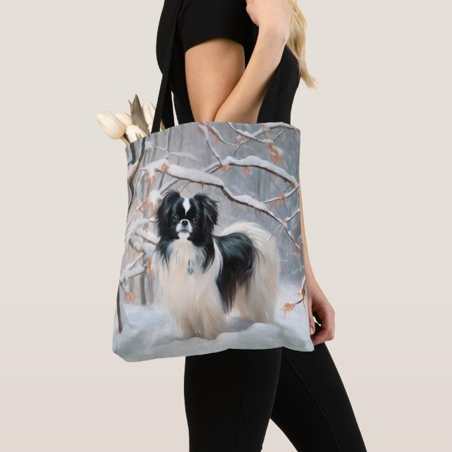 Japanese Chin Låt Det Snöa Jul Tygkasse (Närbild)