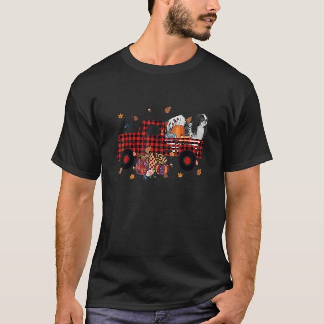 Japanese Chin Riding Truck Pumpkin Autumn Leaves F T Shirt (Framsida)
